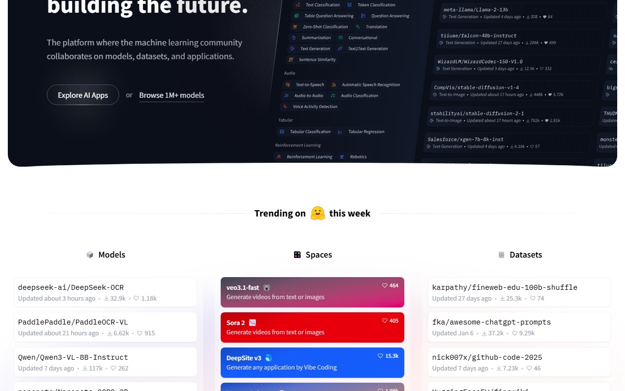 Hugging Face review - Hugging Face interface screenshot