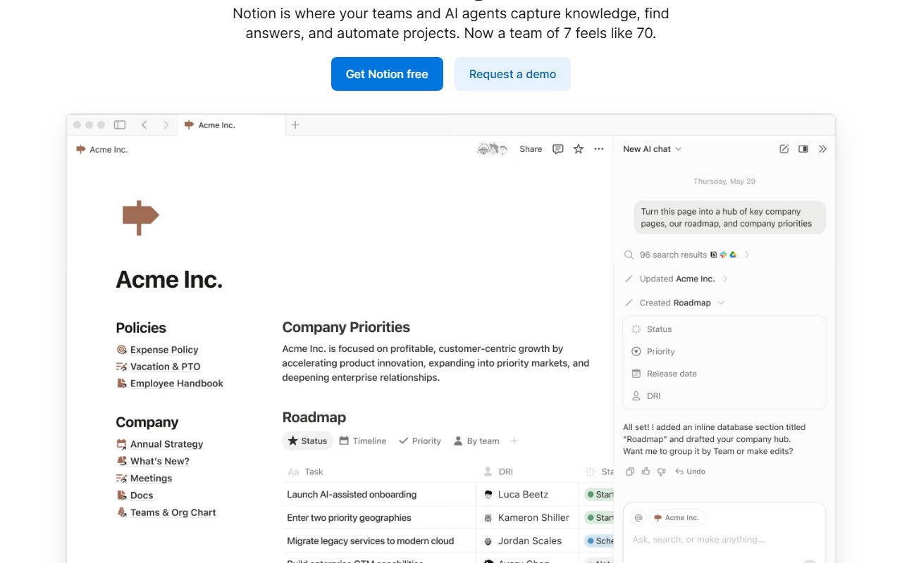Notion review - Notion interface screenshot