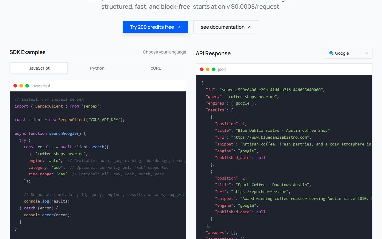 Serpex review - Serpex interface screenshot